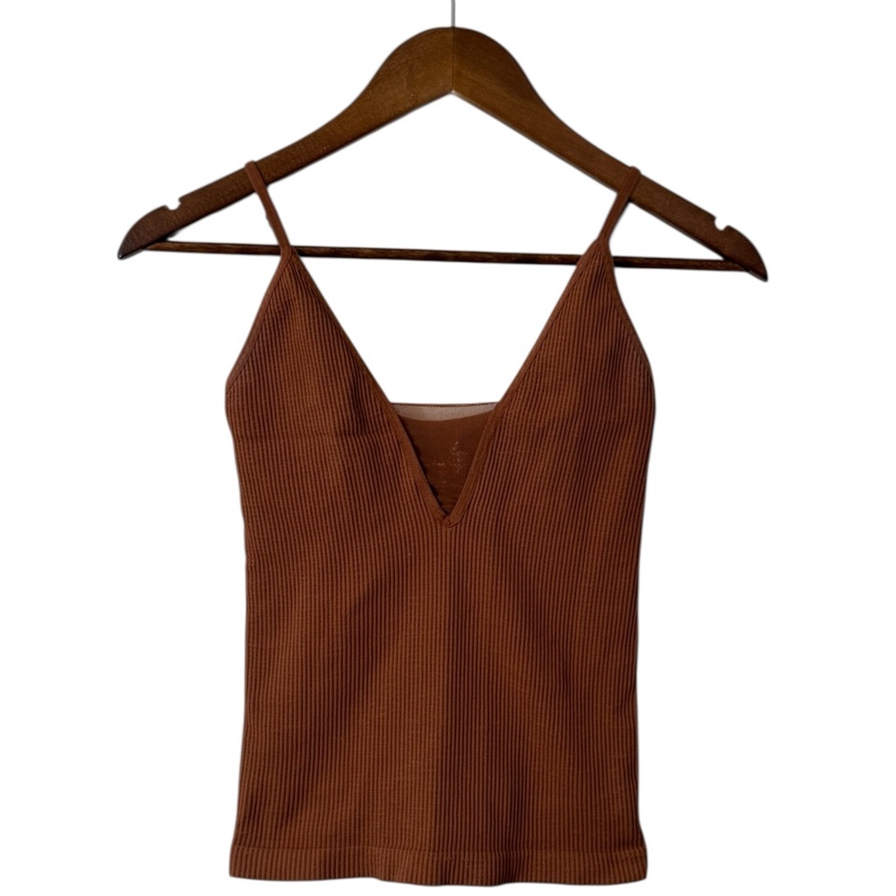 Free People Brown Ribbed V-Neck Camisole